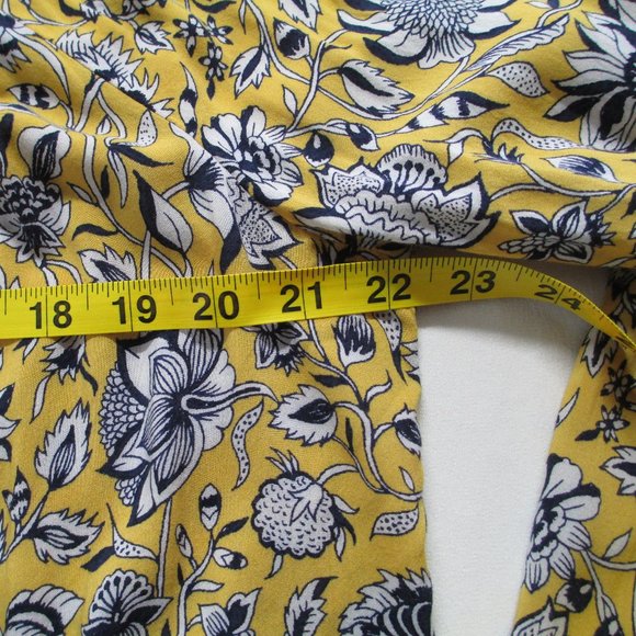 Lucky Brand Yellow and Blue Floral Button-Down Collarless Top Size L - Picture 10 of 12